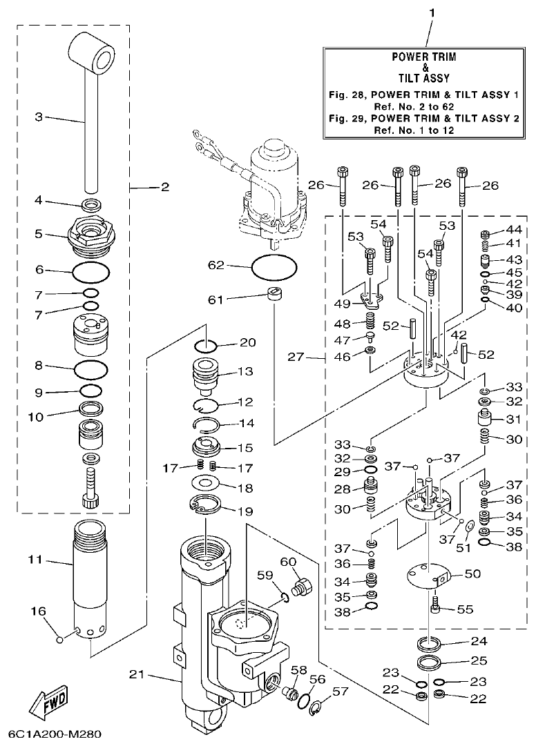 Yamaha F50HET, F60FET, F50HEHD, F60FEHT POWER TRIM & TILT ASSY 1 parts diagram